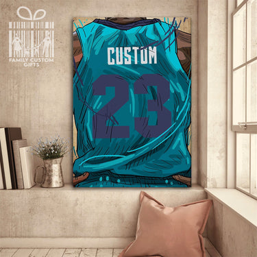 Charlotte Jersey Custom Canvas Print Wall Art for Boy Girl Men Women Basketball Personalized Canvas Art